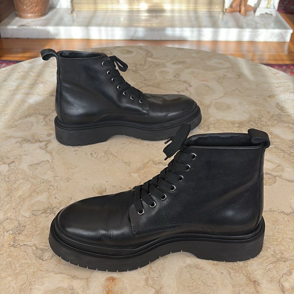 Zara Vegan Leather Chunky Lace Up Boots - Picture 8 of 12